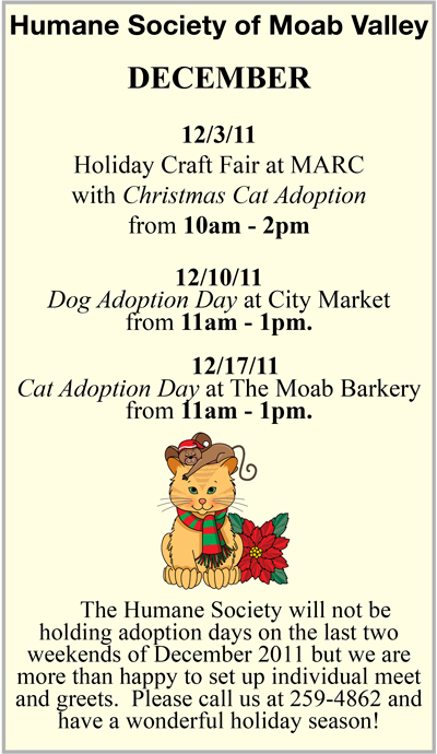 December 2011 Humane Society Adoption Days and events